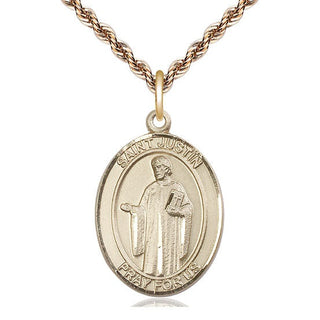 14kt Gold Filled Saint Justin Medal Catholic Jewelry Engraved Catholic Saint Jewelry