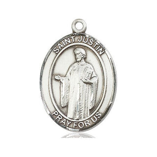Pewter Saint Justin Medal Engraved Catholic Saint Jewelry