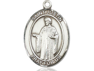 Sterling Silver Saint Justin Medal Catholic Jewelry Engraved Catholic Saint Jewelry