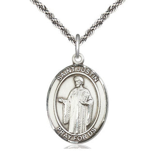 Sterling Silver Saint Justin Medal Catholic Jewelry Engraved Catholic Saint Jewelry