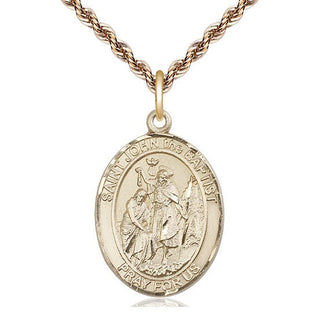 14kt Gold Saint John the Baptist Medal Engraved Catholic Saint Jewelry