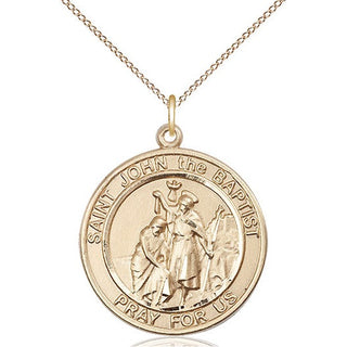 14kt Gold Saint John the Baptist Medal Engraved Catholic Saint Jewelry
