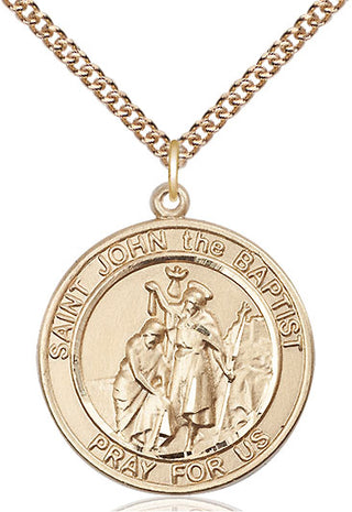 14kt Gold Saint John the Baptist Medal Engraved Catholic Saint Jewelry