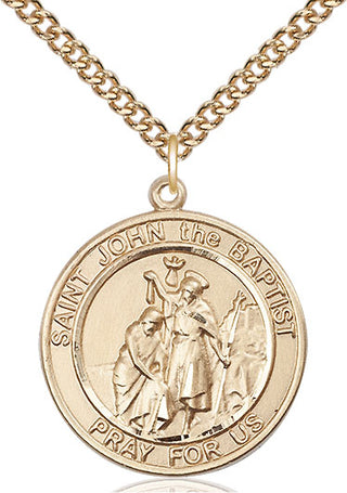 14kt Gold Saint John the Baptist Medal Engraved Catholic Saint Jewelry