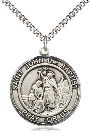 Pewter Saint John the Baptist Medal Catholic Jewelry Engraved Catholic Saint Jewelry