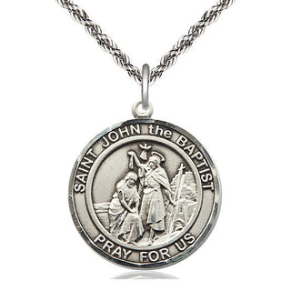 Sterling Silver Saint John the Baptist Medal Catholic Jewelry Engraved Catholic Saint Jewelry
