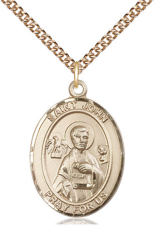 14kt Gold Saint John the Apostle Medal Engraved Catholic Saint Jewelry