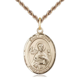 14kt Gold Saint John the Apostle Medal Engraved Catholic Saint Jewelry
