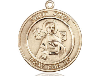 14kt Gold Saint John the Apostle Medal Engraved Catholic Saint Jewelry