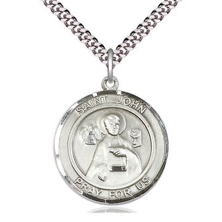 Pewter Saint John the Apostle Medal Catholic Jewelry Engraved Catholic Saint Jewelry