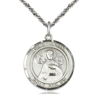 Sterling Silver Saint John the Apostle Medal Catholic Jewelry Engraved Catholic Saint Jewelry