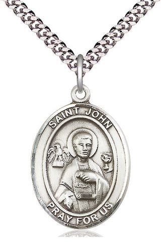 Pewter Saint John the Apostle Medal with 24-inch Chain | Engravable