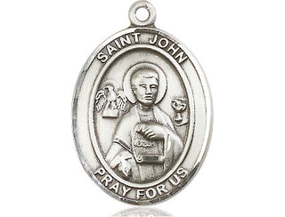Pewter Saint John the Apostle Pendant on an 24-inch Light Rhodium Heavy Curb Chain Engraved Catholic Saint Jewelry