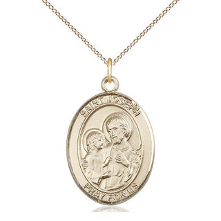 14kt Gold Saint Joseph Medal Engraved Catholic Saint Jewelry