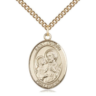 14kt Gold Saint Joseph Medal Engraved Catholic Saint Jewelry
