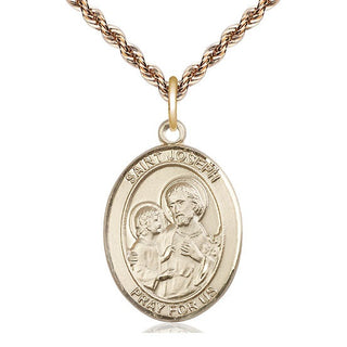 14kt Gold Saint Joseph Medal Engraved Catholic Saint Jewelry