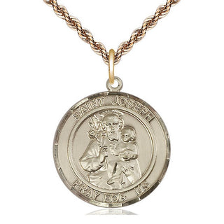 14kt Gold Saint Joseph Medal Engraved Catholic Saint Jewelry