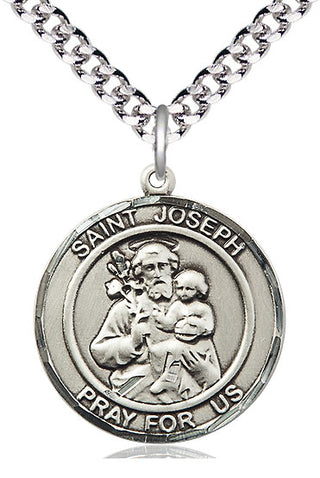 Pewter Saint Joseph Medal Catholic Jewelry Engraved Catholic Saint Jewelry
