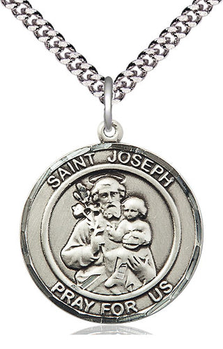 Pewter Saint Joseph Medal Catholic Jewelry Engraved Catholic Saint Jewelry