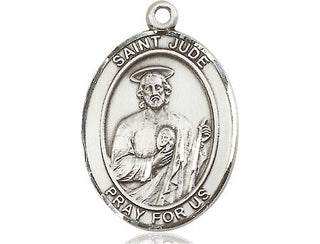 Pewter Saint Jude Pendant on an 24-inch Light Rhodium Heavy Curb Chain Engraved Catholic Saint Jewelry