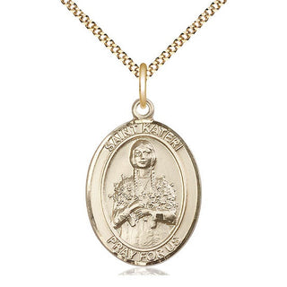 14kt Gold Filled Saint Kateri Tekakwitha Medal Catholic Jewelry Engraved Catholic Saint Jewelry