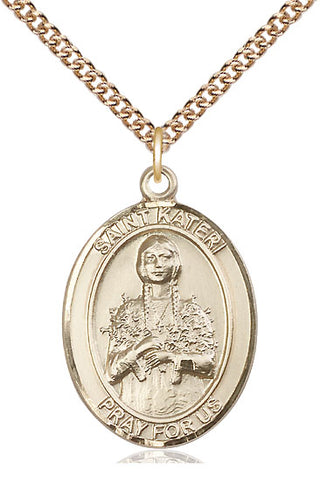 14kt Gold Filled Saint Kateri Tekakwitha Medal Catholic Jewelry Engraved Catholic Saint Jewelry