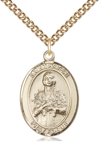14kt Gold Filled Saint Kateri Tekakwitha Medal Catholic Jewelry Engraved Catholic Saint Jewelry