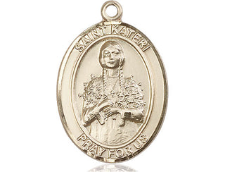 14kt Gold Saint Kateri Tekakwitha Medal Engraved Catholic Saint Jewelry
