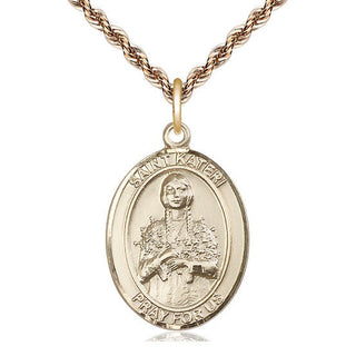14kt Gold Saint Kateri Tekakwitha Medal Engraved Catholic Saint Jewelry