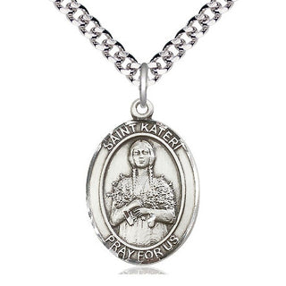 Pewter Saint Kateri Tekakwitha Medal Catholic Jewelry Engraved Catholic Saint Jewelry