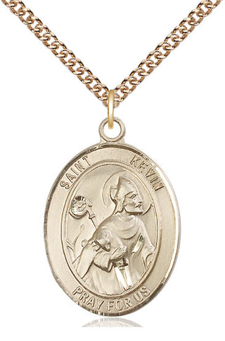 14kt Gold Filled Saint Kevin Medal Catholic Jewelry Engraved Catholic Saint Jewelry