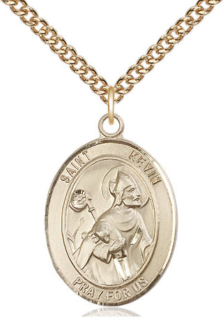 14kt Gold Filled Saint Kevin Medal Catholic Jewelry Engraved Catholic Saint Jewelry
