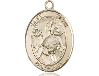 14kt Gold Saint Kevin Medal Engraved Catholic Saint Jewelry
