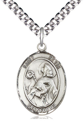 Sterling Silver Saint Kevin Medal Catholic Jewelry Engraved Catholic Saint Jewelry