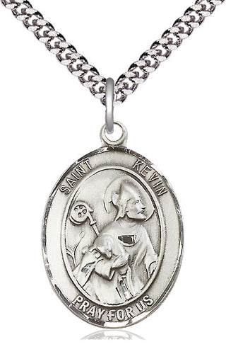 Sterling Silver Saint Kevin Medal Catholic Jewelry Engraved Catholic Saint Jewelry