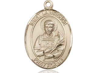 14kt Gold Saint Lawrence Medal Engraved Catholic Saint Jewelry