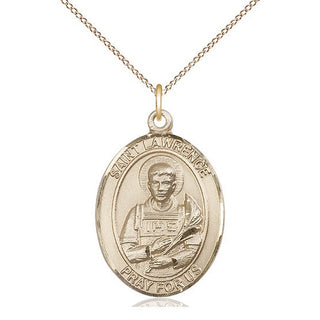 14kt Gold Saint Lawrence Medal Engraved Catholic Saint Jewelry