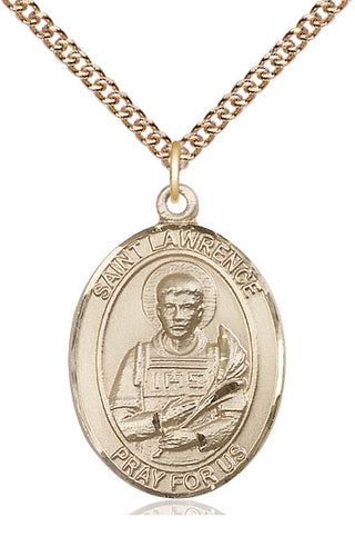 14kt Gold Saint Lawrence Medal Engraved Catholic Saint Jewelry