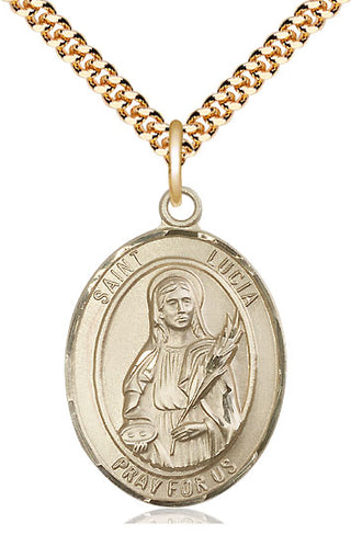 14kt Gold Filled Saint Lucia of Syracuse Medal Catholic Jewelry Engraved Catholic Saint Jewelry