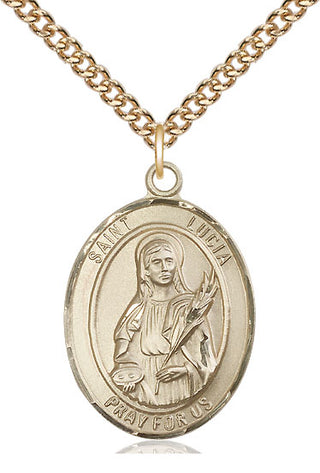 14kt Gold Filled Saint Lucia of Syracuse Medal Catholic Jewelry Engraved Catholic Saint Jewelry