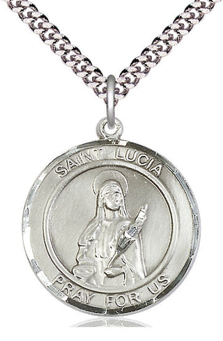 Pewter Saint Lucia of Syracuse Medal Catholic Jewelry Engraved Catholic Saint Jewelry