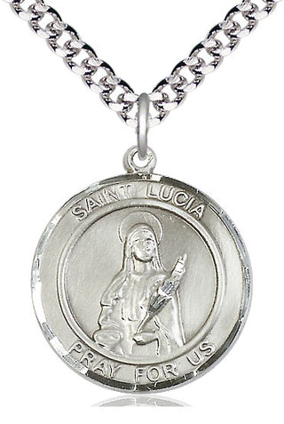Pewter Saint Lucia of Syracuse Medal Catholic Jewelry Engraved Catholic Saint Jewelry