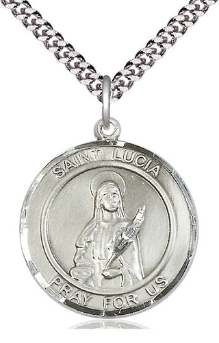 Pewter Saint Lucia of Syracuse Medal Catholic Jewelry Engraved Catholic Saint Jewelry
