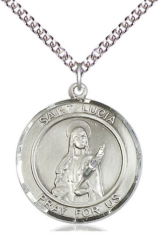 Sterling Silver Saint Lucia of Syracuse Medal Catholic Jewelry Engraved Catholic Saint Jewelry