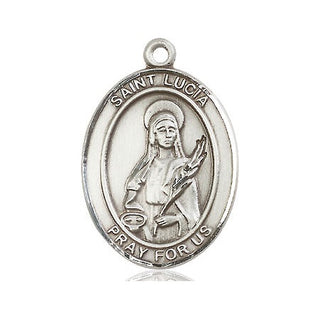 Sterling Silver Saint Lucia of Syracuse Medal Catholic Jewelry Engraved Catholic Saint Jewelry