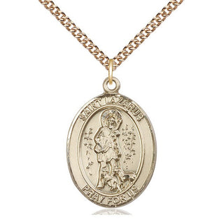 14kt Gold Filled Saint Lazarus Medal Catholic Jewelry Engraved Catholic Saint Jewelry