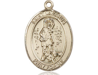 14kt Gold Saint Lazarus Medal Engraved Catholic Saint Jewelry