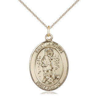 14kt Gold Saint Lazarus Medal Engraved Catholic Saint Jewelry