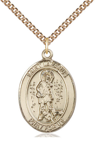14kt Gold Saint Lazarus Medal Engraved Catholic Saint Jewelry