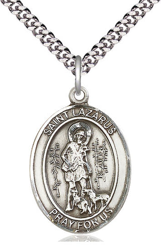 Pewter Saint Lazarus Medal Catholic Jewelry Engraved Catholic Saint Jewelry